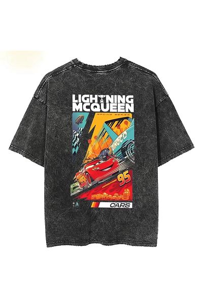 Touz Moda Mc Cars Washed Vintage εμπριμέ Unisex Oversize T-shirt