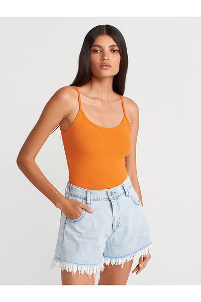 Dilvin 20901 Thin Strap Polyamide Top-Dark Orange