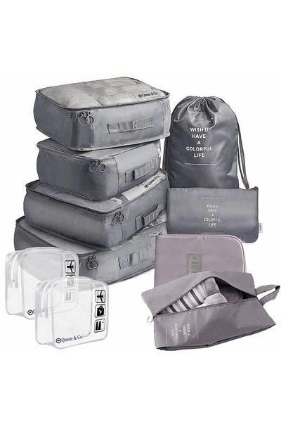 Quasar & Co. Set 8 Huse Organizare Bagaj Cu 2 Gentute Cosmetice,accesorii Troler,gri Antracit