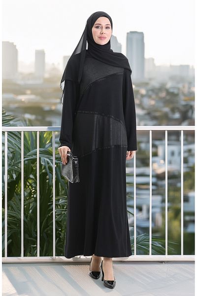 sefamerve Φόρεμα Plus Size Crystal Combed Cotton 6253-01 Μαύρο