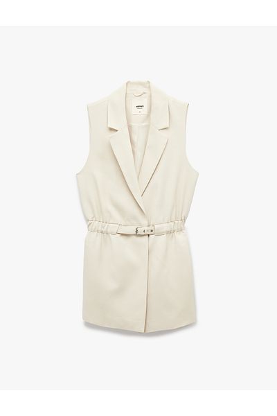 Koton Lined Double Breasted Sleeveless Belted Long Blazer Vest