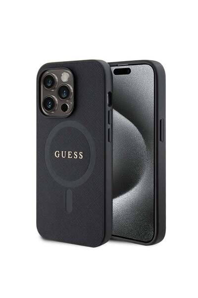 Guess Husa Saffiano MagSafe iPhone 15 Pro Max Negru
