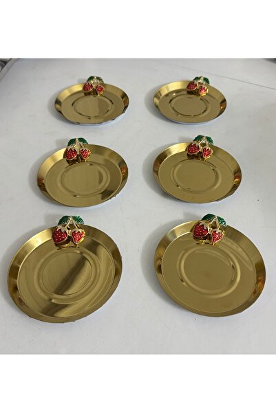 Elzemm store PASLANMAZ ÇELİK GOLD RENK ÇİLEK AKSESUARLI 6 ADET BARDAK ALTLIĞI...