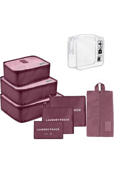 Quasar & Co. Set 7 Huse Organizare Bagaj Cu Gentuta Cosmetice, ®, Accesorii Valiza/troler, Visiniu