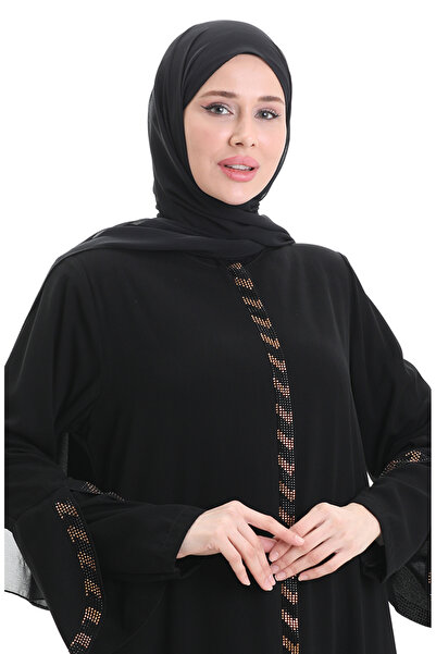 sefamerve Large Size Striped Ferace 2038-05 Black