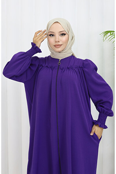 sefamerve Zippered Ferace with Elastic Handle 2035-03 Purple