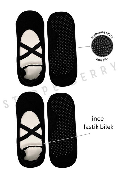 STEPPE BERRY 2 Pairs of Premium Pilates and Yoga Socks with Cross Straps