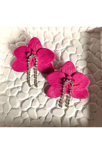 ACCESSORY Fuchsia Stone Orchid Earrings