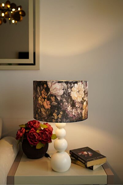 retro home design Krem Ayaklı Silindir Mor Çiçek Desenli Kadife Kumaşlı Masa ...