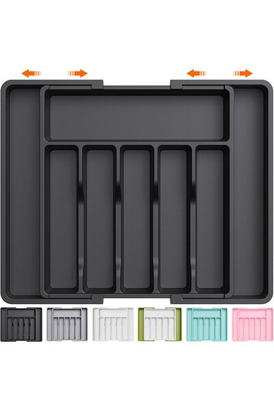 Lifewit منظم أدراج أدوات المائدة، صينية أدوات قابلة للتمدد، أسود