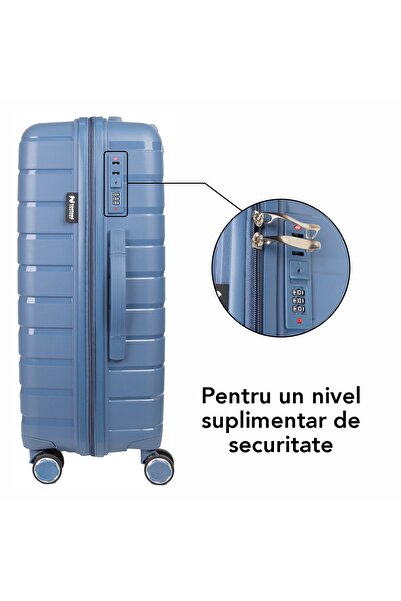 Naimeed Company Troler de călătorie XL mare, Naimeed D5963, 4 roți duble detașabile la 360 de grade, PP, Albastru, 51x29.5x70cm