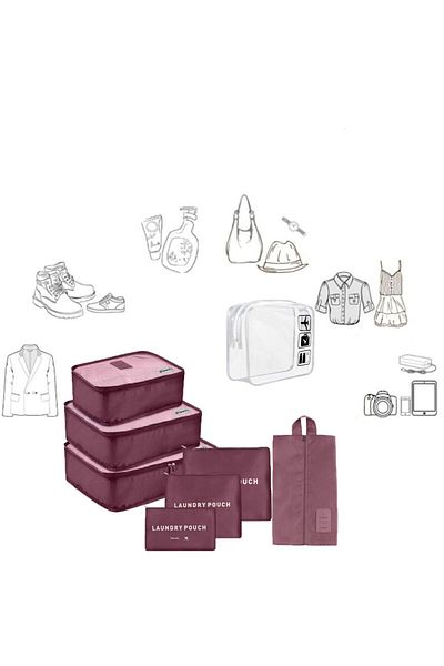Quasar & Co. Set 7 Huse Organizare Bagaj Cu Gentuta Cosmetice, ®, Accesorii Valiza/troler, Visiniu