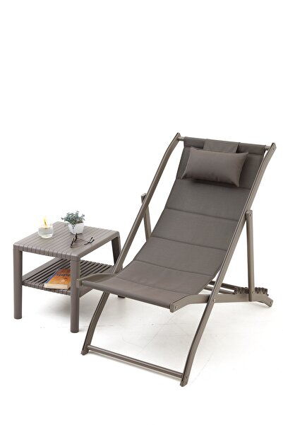 Divona Home NEXT MİNİ PEDLİ KATLANABİLİR ŞEZLONG JOKER SEHPA SETİ CAPPCUCİNO