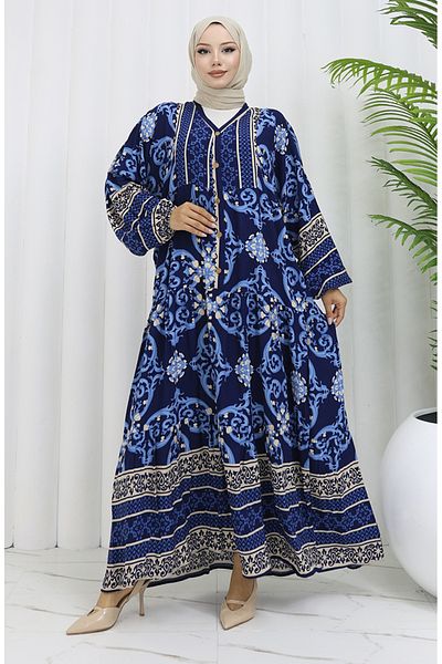 sefamerve Φόρεμα με μοτίβο από ύφασμα βισκόζης 0052-01 Navy Blue