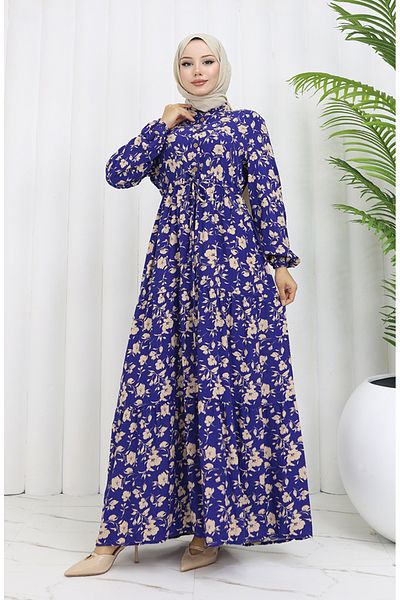 sefamerve Φόρεμα με μοτίβο από ύφασμα βισκόζης 0053-02 Navy Blue