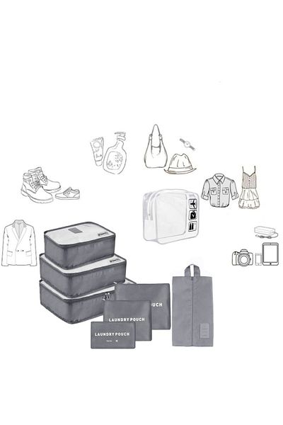 Quasar & Co. Set 7 Huse Organizare Bagaj Cu Gentuta Cosmetice, Accesorii Valiza/troler, Gri