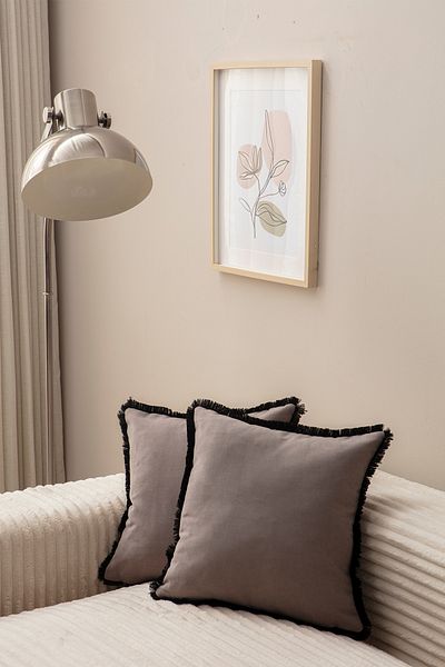 Ottoson EVOTTO HOME COLLECTİON BLACK COLOR GRAY FRINGED 43X43 CUSHION COVER