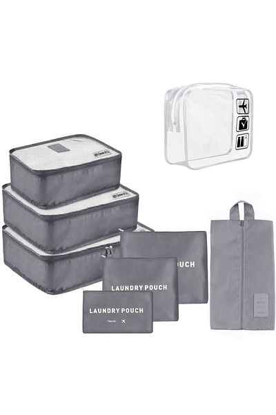 Quasar & Co. Set 7 Huse Organizare Bagaj Cu Gentuta Cosmetice, Accesorii Valiza/troler, Gri