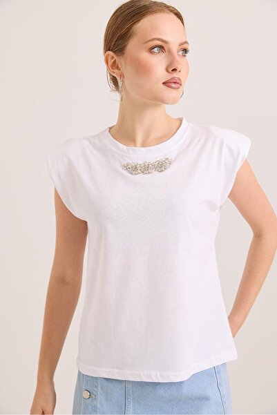 Raneel Kazançlı Alışveriş Shoulder Padded Stylish Accessory Detailed Cotton K...