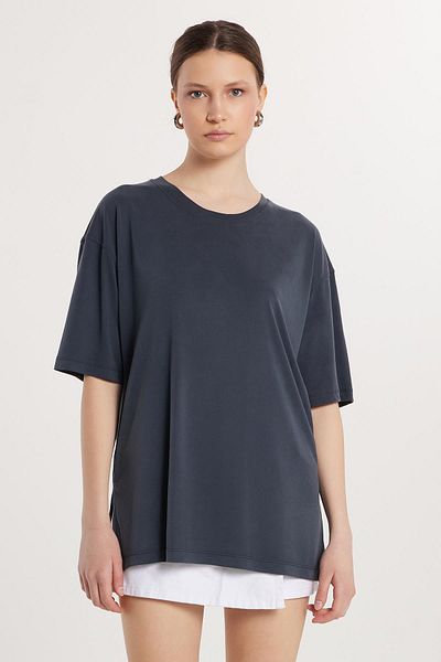 Tudors Women's Modal Fabric Regular Fit Short Sleeve Crew Neck Anthracite T-Shirt