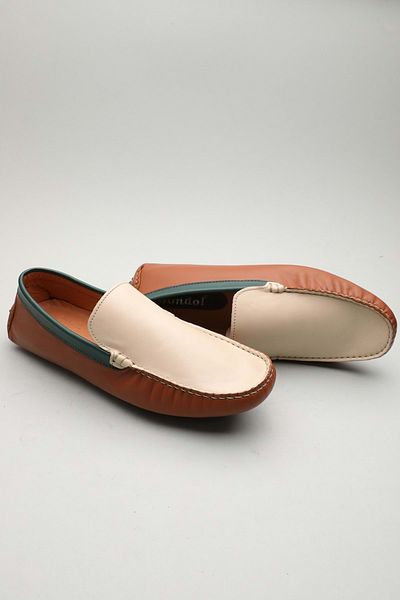 Gondol Men's Genuine Leather Classic Loafer Beige Combination 41 Ttx. 601135