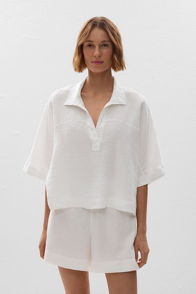Oysho Oversize Short-sleeved 100% Linen Shirt