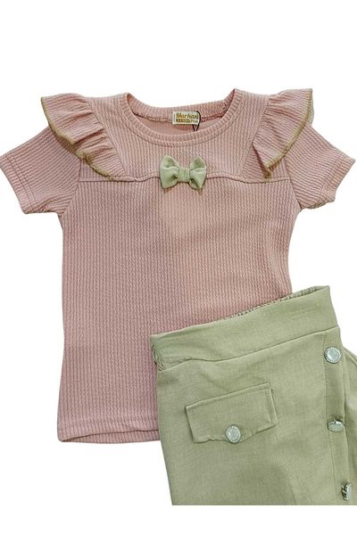Kamex Bow Blouse and Button Detail Shorts Set