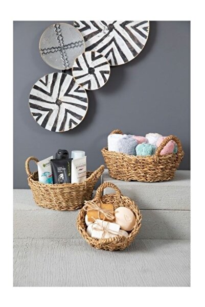 Halımax منظم سلة مزخرف مكون من 3 قطع من الخيزران، حامل مناشف ثلاثي، منظم حمام، سلة خبز من الجوت مكونة من 3 قطع