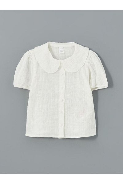 LC Waikiki Koszulka dziewczęca z krótkim rękawem i kołnierzykiem typu Baby Collar (S5)