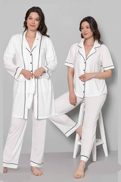 Ladytime 3'lü Kadın Sabahlıklı Pijama Takımı – Yumuşacık Viskon Kumaş - 1041