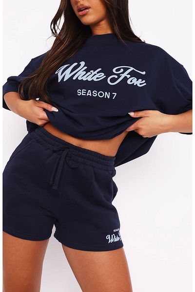 The Champ Clothing Women's Wf Printed Relaxed Cut 100% Cotton Short T-Shirt Suit Navy Blue