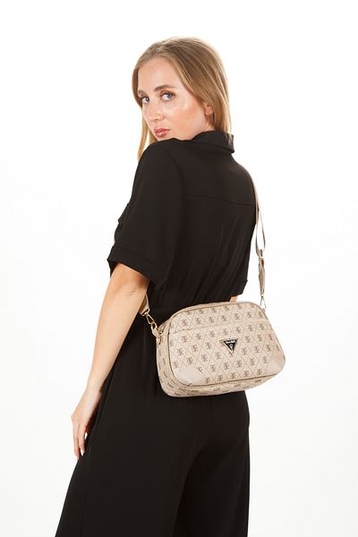 Newish Women's Mink Vegan Leather Patterned Crossbody Shoulder Bag (Monogram Farme)