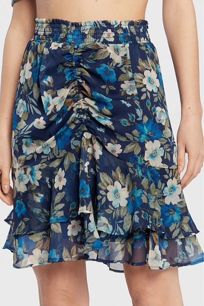 Guess Fusta Guess din sifon cu terminatie cu volane Albastru inchis M INTL