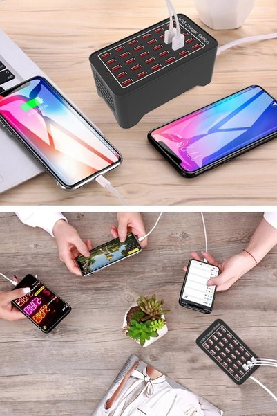 CİYU TİCARET Priz başlıklı 30 portlu masa üstü usb şarj istasyonu