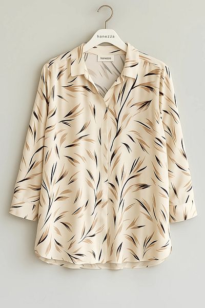 Hanezza Cămașă din crepon din satin cu model elegant de mărime mare - Hanezza