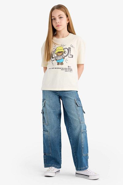 DeFacto Girls' Relax Fit Crew Neck Printed Short Sleeve T-Shirt E0353A825Sm