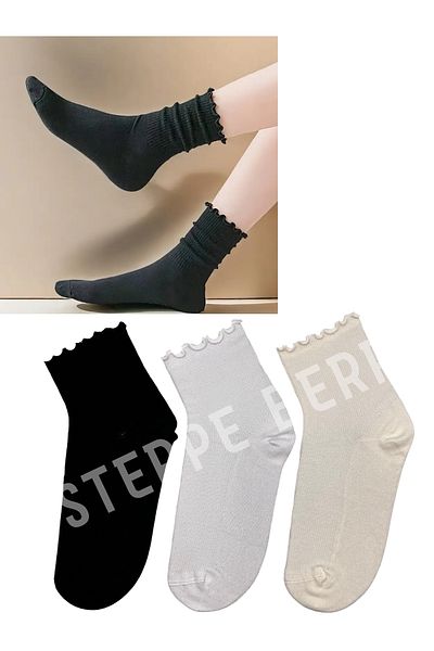 STEPPE BERRY 3 Pairs Women's Frilly Premium Socket Bamboo Socks