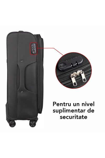 Naimeed Company Troler mic de călătorie, Naimeed D5971, 4 roți duble 360 ​​grade, material textil, Negru, 36x23x52cm