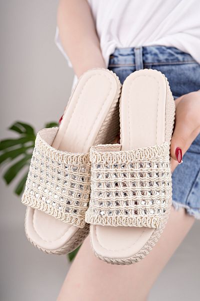 Tolgado Tolgado New Season Wedding Heel Stone Knitted Slippers