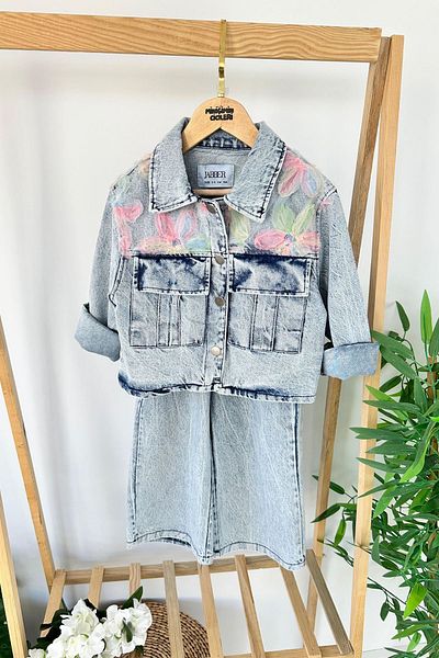 Minigimin Cicileri Set de 2 piese pentru fetiță, cu jachetă din denim, cu tul de crin, pentru fetița mea - albastru deschis