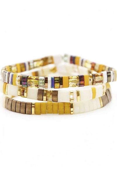 NAZLI TAKILAR Set of 3 Brown Ecru Tila Bracelets