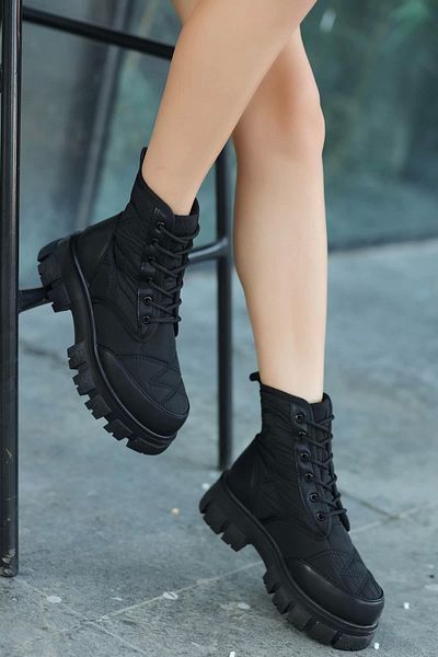 Tesa Mabel Black Skin Lace Up Boots