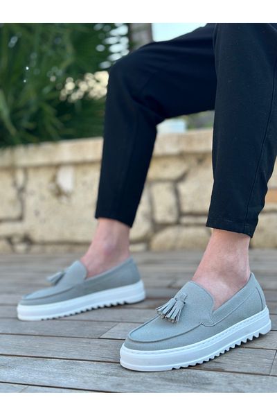 TUGERDİ Tugerdi Gray Suede Tasseled Laceless Lightweight High Sole Style Casual Men's Shoes Tge 2302975852