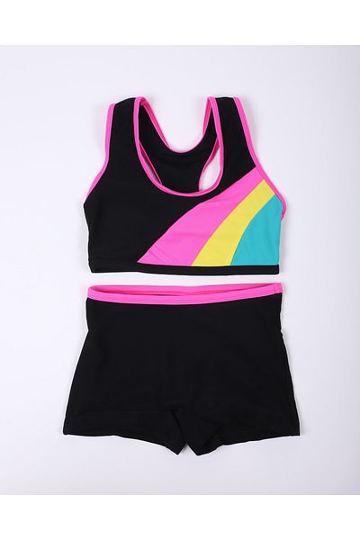 Lio20 Girl's Black Color Swimming Top and Bottom Shorts Suit Swimsuit Bikini