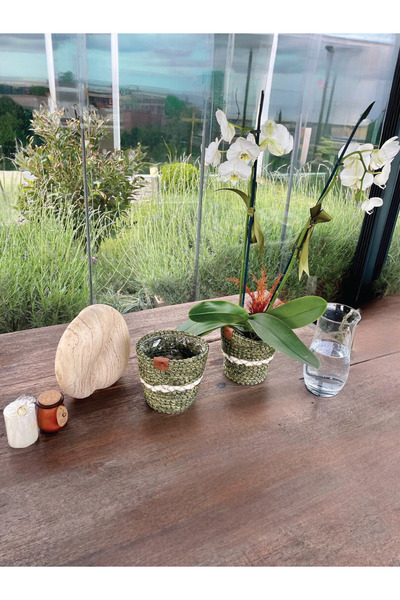 home inn 2'li dekoratif saksı sepet 15x16x10 cm Yeşil-Beyaz Leke tutmaz - İç ...