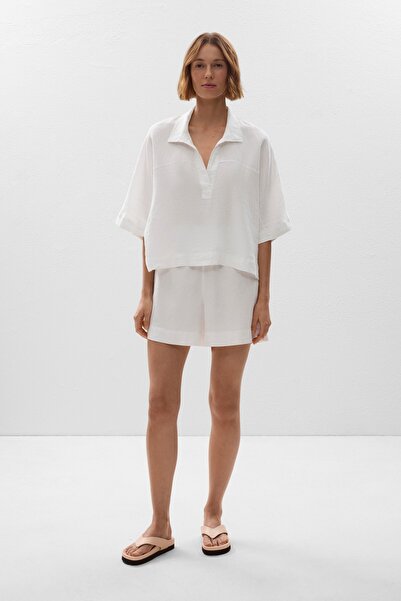 Oysho Oversize Short-sleeved 100% Linen Shirt