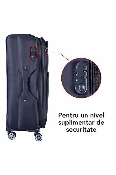 Naimeed Company Troler mic de călătorie, Naimeed D5998, 4 roți duble 360 ​​grade, material textil, Negru, 35x21x58cm