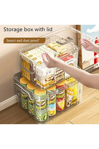 Flippy Suitcase Storage Box, For Food, Toys, Accessories Transparent-Gray, 38.5x27.5x22 Cm