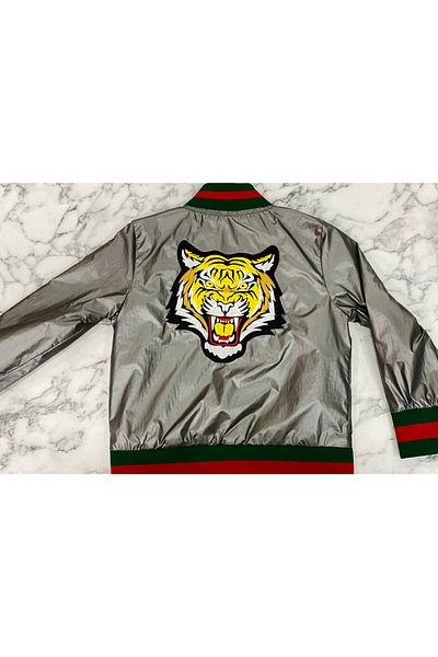 STYLENEST Unisex Gray Color Bomber Jacket with Lion Figure