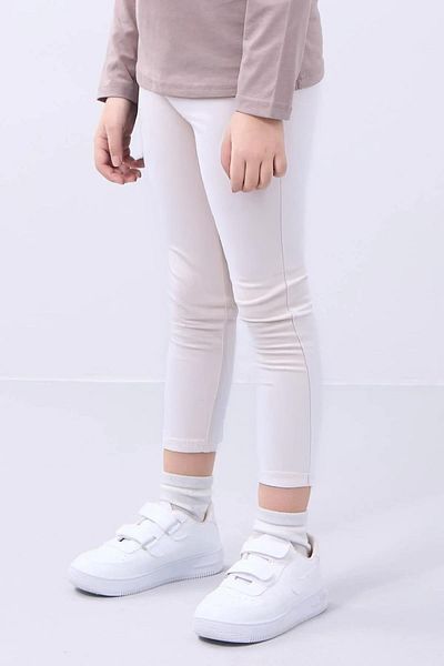 Perendi 95% Cotton 3 Pcs Girls Leggings Set - Long, Capri and Shorts Model Ecru
